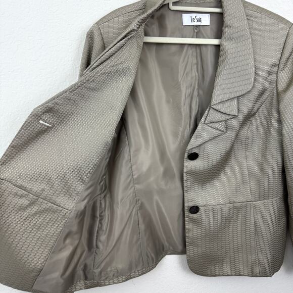 Le Suit Womens Suit Jacket Blazer Size 18 Textured Office Career Tan Shimmer - Picture 5 of 6